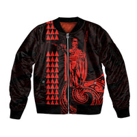 Custom Hawaii Sleeve Zip Bomber Jacket King Kamehameha - Red LT9 Unisex Red - Polynesian Pride