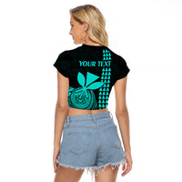 Custom Hawaii Raglan Cropped T Shirt King Kamehameha - Turquoise LT9 - Polynesian Pride