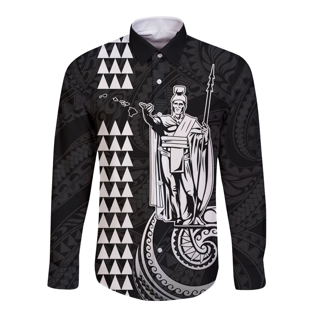 Custom Hawaii Long Sleeve Button Shirt King Kamehameha - White LT9 Unisex White - Polynesian Pride
