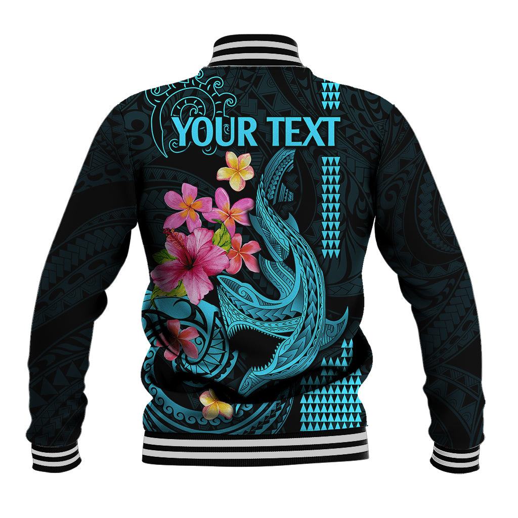 Custom Polynesian Baseball Jacket Hawaiian Warriors with Tribal Shark Tattoos - Blue LT9 - Polynesian Pride