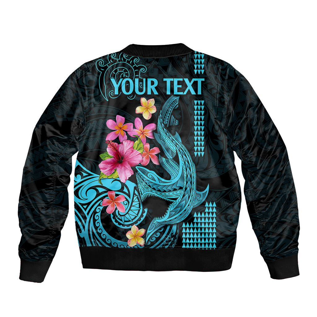 Custom Polynesian Bomber Jacket Hawaiian Warriors with Tribal Shark Tattoos - Blue LT9 - Polynesian Pride