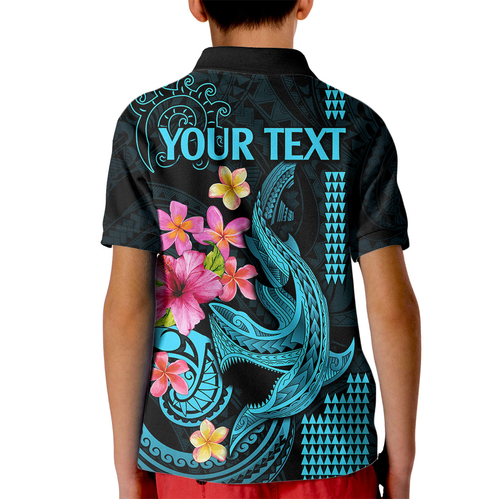 Custom Polynesian Kid Polo Shirt Hawaiian Warriors with Tribal Shark Tattoos - Blue LT9 - Polynesian Pride