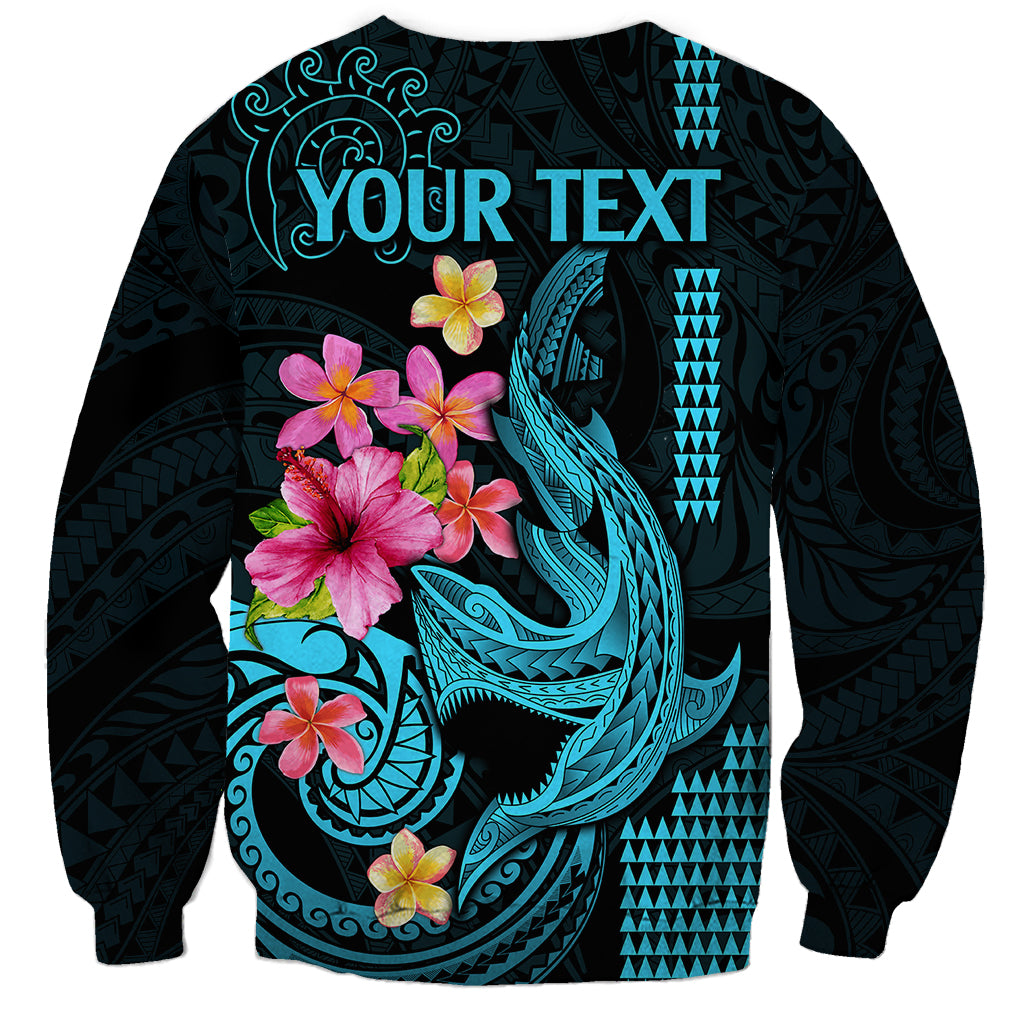 Custom Polynesian Sweatshirt Hawaiian Warriors with Tribal Shark Tattoos - Blue LT9 - Polynesian Pride