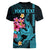 Custom Polynesian Women V Neck T Shirt Hawaiian Warriors with Tribal Shark Tattoos - Blue LT9 - Polynesian Pride