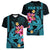 Custom Polynesian Women V Neck T Shirt Hawaiian Warriors with Tribal Shark Tattoos - Blue LT9 - Polynesian Pride
