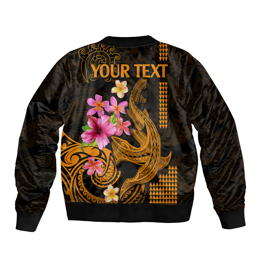 Custom Polynesian Bomber Jacket Hawaiian Warriors with Tribal Shark Tattoos - Gold LT9 - Polynesian Pride