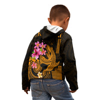 Custom Polynesian Kid Hoodie Hawaiian Warriors with Tribal Shark Tattoos - Gold LT9 - Polynesian Pride
