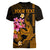 Custom Polynesian Women V Neck T Shirt Hawaiian Warriors with Tribal Shark Tattoos - Gold LT9 - Polynesian Pride