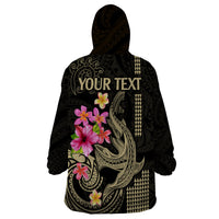 Custom Polynesian Wearable Blanket Hoodie Hawaiian Warriors with Tribal Shark Tattoos - Nude LT9 - Polynesian Pride