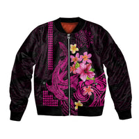 Custom Polynesian Bomber Jacket Hawaiian Warriors with Tribal Shark Tattoos - Pink LT9 Unisex Pink - Polynesian Pride
