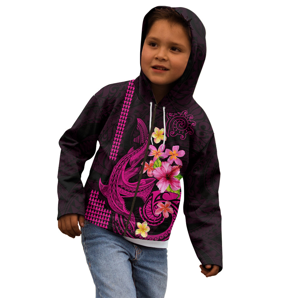 Custom Polynesian Kid Hoodie Hawaiian Warriors with Tribal Shark Tattoos - Pink LT9 - Polynesian Pride