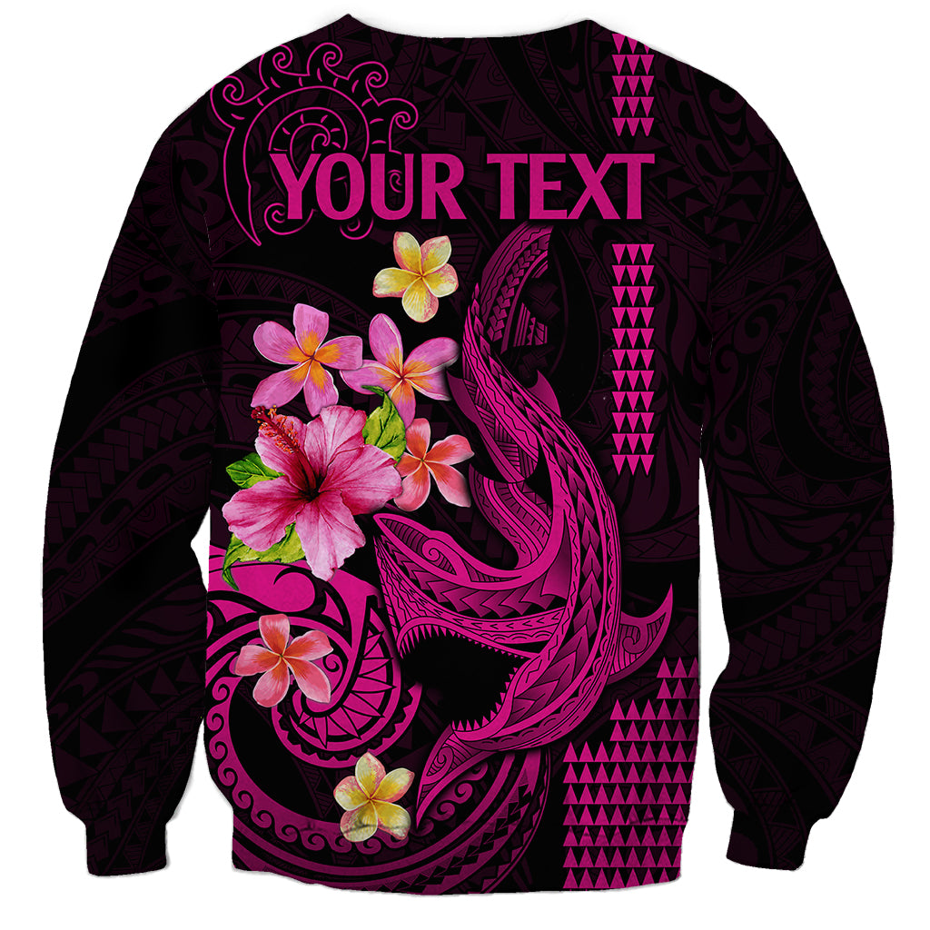 Custom Polynesian Sweatshirt Hawaiian Warriors with Tribal Shark Tattoos - Pink LT9 - Polynesian Pride