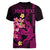 Custom Polynesian Women V Neck T Shirt Hawaiian Warriors with Tribal Shark Tattoos - Pink LT9 - Polynesian Pride