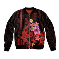 Custom Polynesian Bomber Jacket Hawaiian Warriors with Tribal Shark Tattoos - Red LT9 Unisex Red - Polynesian Pride