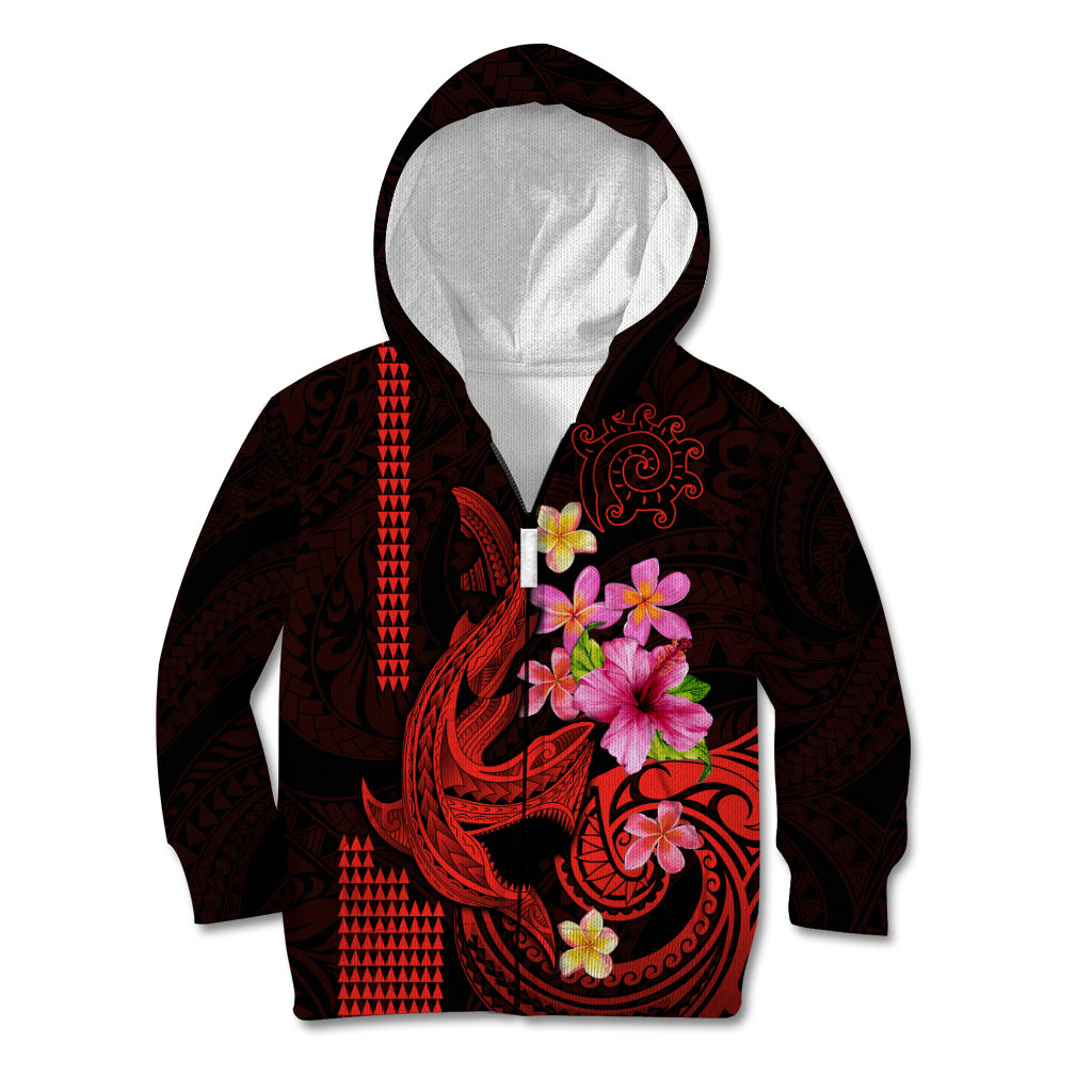 Custom Polynesian Kid Hoodie Hawaiian Warriors with Tribal Shark Tattoos - Red LT9 - Polynesian Pride