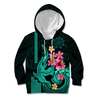 Custom Polynesian Kid Hoodie Hawaiian Warriors with Tribal Shark Tattoos - Turquoise LT9 Turquoise - Polynesian Pride