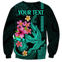 Custom Polynesian Sweatshirt Hawaiian Warriors with Tribal Shark Tattoos - Turquoise LT9 - Polynesian Pride