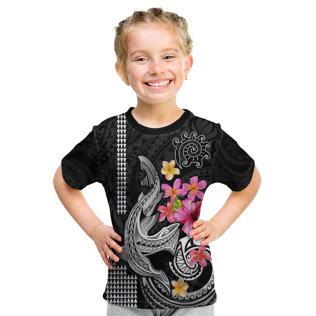 Custom Polynesian Kid T Shirt Hawaiian Warriors with Tribal Shark Tattoos - White LT9 White - Polynesian Pride