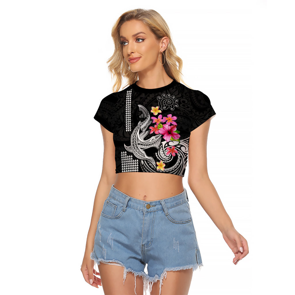 Custom Polynesian Raglan Cropped T Shirt Hawaiian Warriors with Tribal Shark Tattoos - White LT9 Female White - Polynesian Pride