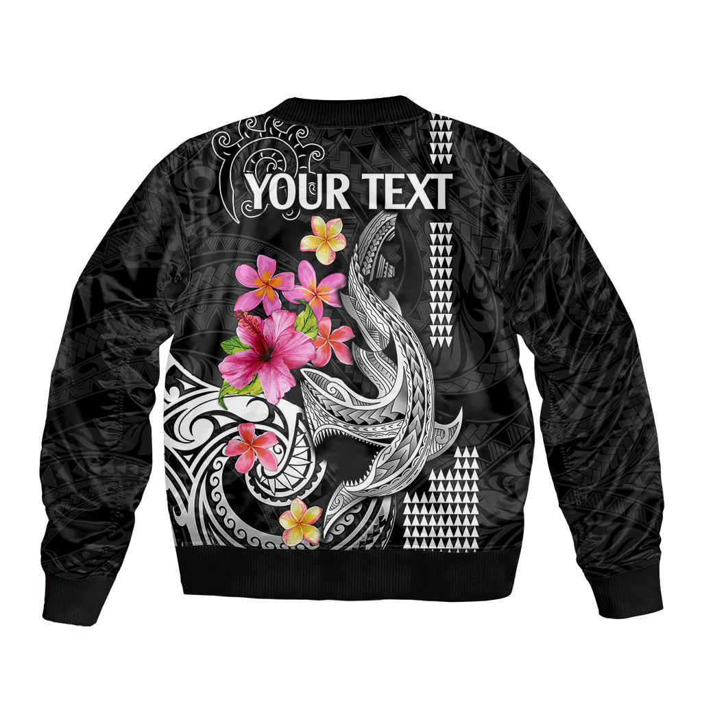Custom Polynesian Sleeve Zip Bomber Jacket Hawaiian Warriors with Tribal Shark Tattoos - White LT9 - Polynesian Pride