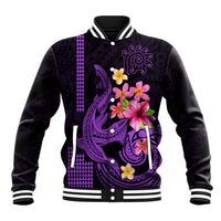 Custom Polynesian Baseball Jacket Hawaiian Warriors with Tribal Shark Tattoos - Purple LT9 Unisex Purple - Polynesian Pride