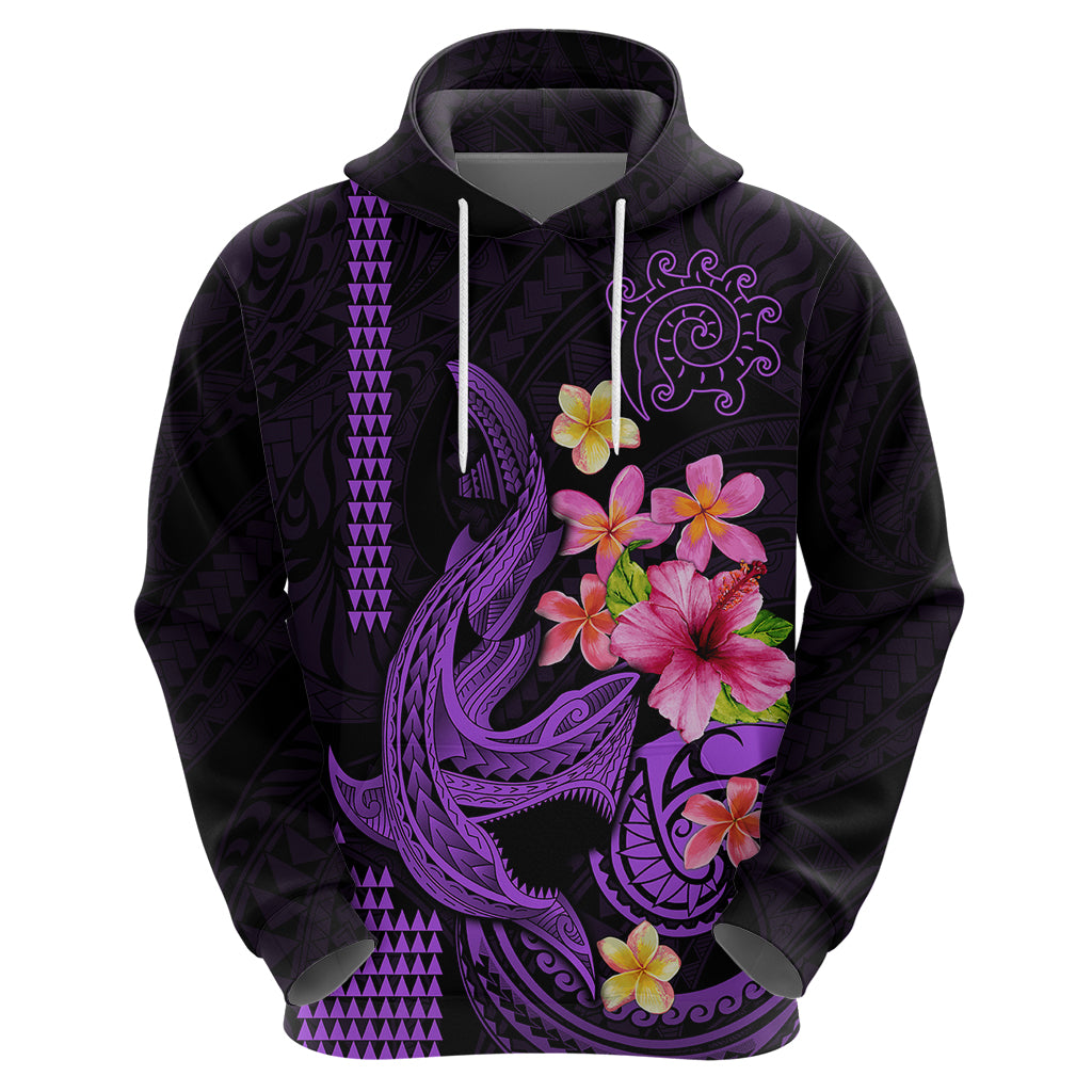 Custom Polynesian Hoodie Hawaiian Warriors with Tribal Shark Tattoos Purple LT9 - Polynesian Pride