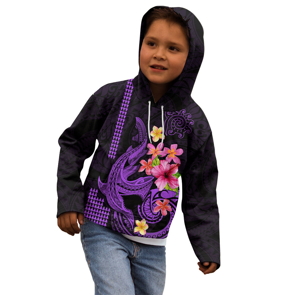 Custom Polynesian Kid Hoodie Hawaiian Warriors with Tribal Shark Tattoos - Purple LT9 - Polynesian Pride