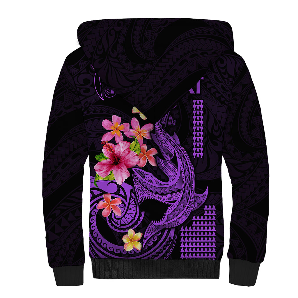 Custom Polynesian Sherpa Hoodie Hawaiian Warriors with Tribal Shark Tattoos - Purple LT9 - Polynesian Pride