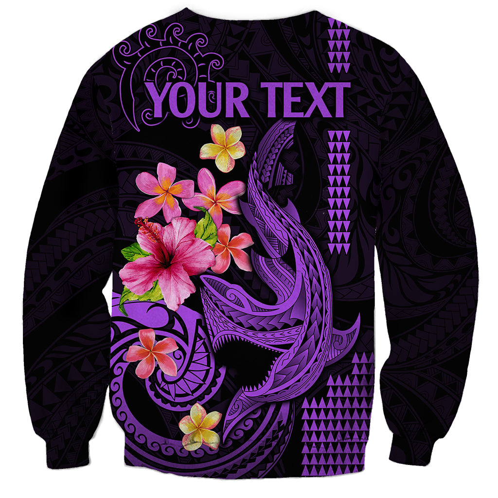 Custom Polynesian Sweatshirt Hawaiian Warriors with Tribal Shark Tattoos - Purple LT9 - Polynesian Pride