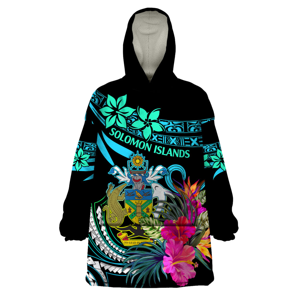 Solomon Islands Wearable Blanket Hoodie Happy Independence Day LT9 One Size Blue - Polynesian Pride