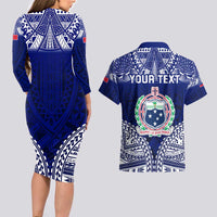 Personalised Samoa Coat Of Arms Couples Matching Long Sleeve Bodycon Dress and Hawaiian Shirt With Polynesian Pattern Version LT9 - Polynesian Pride