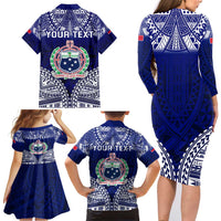 Personalised Samoa Coat Of Arms Family Matching Long Sleeve Bodycon Dress and Hawaiian Shirt With Polynesian Pattern Version