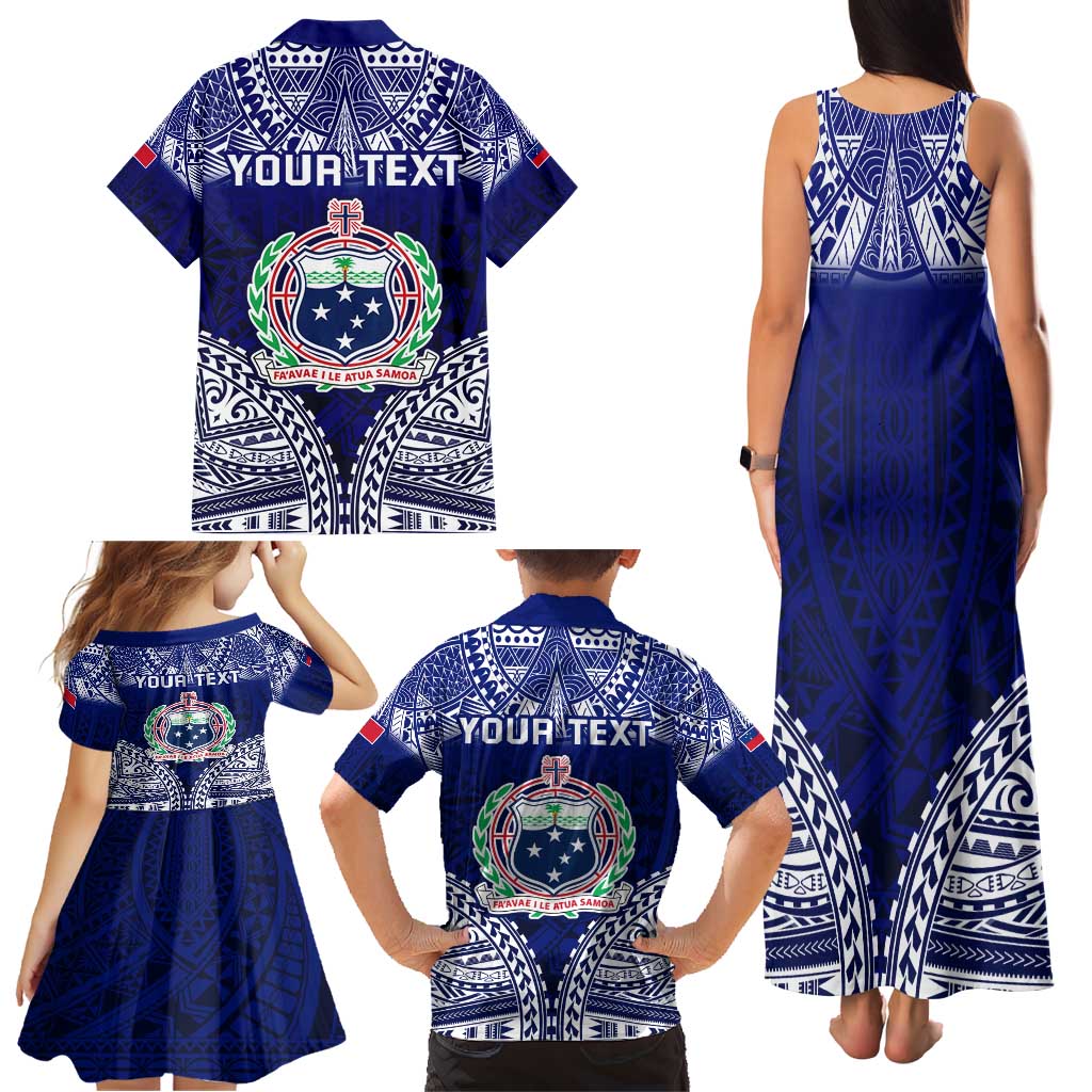 Personalised Samoa Coat Of Arms Family Matching Tank Maxi Dress and Hawaiian Shirt With Polynesian Pattern Version