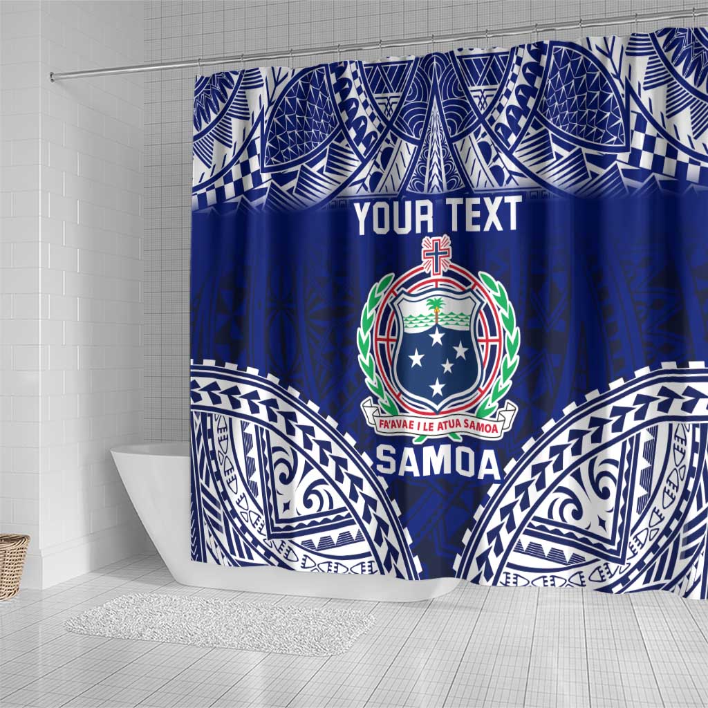 Personalised Samoa Coat Of Arms Shower Curtain With Polynesian Pattern Version