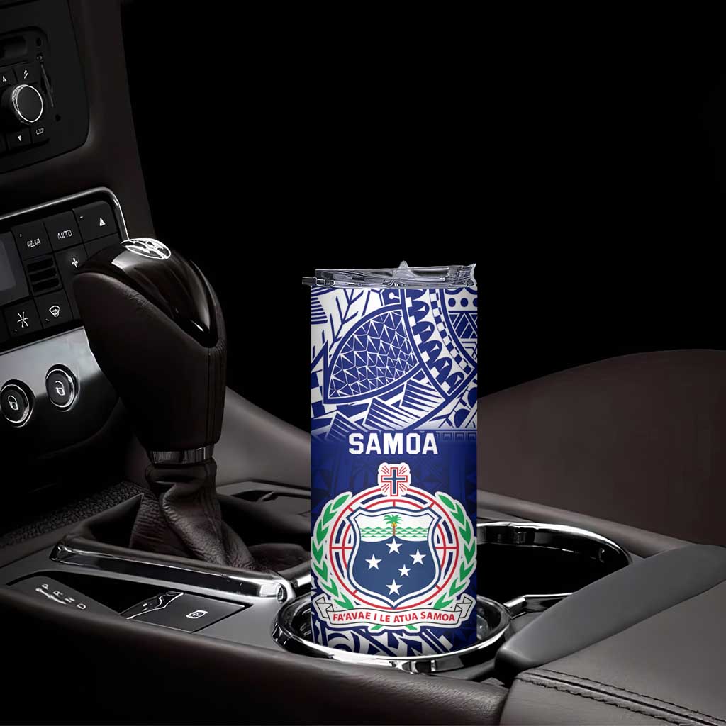 Personalised Samoa Coat Of Arms Skinny Tumbler With Polynesian Pattern Version