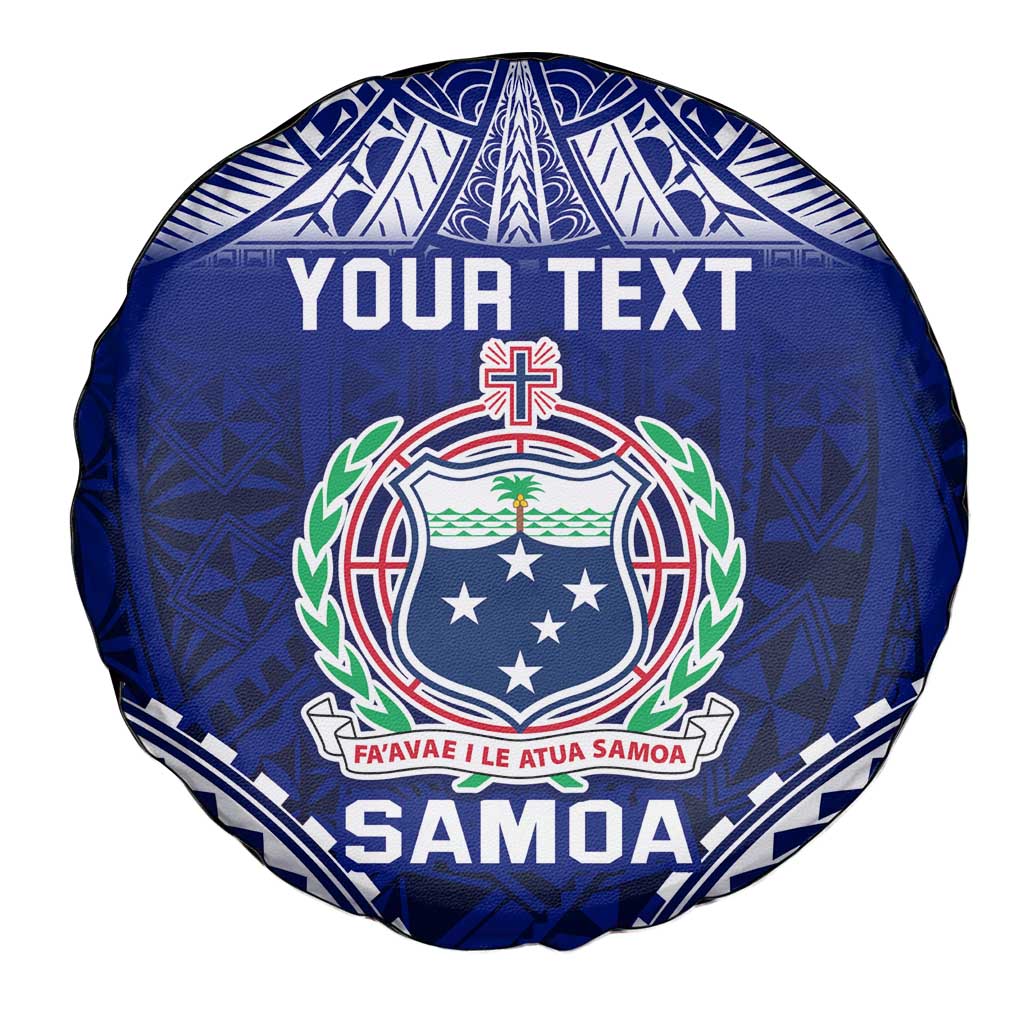 Personalised Samoa Coat Of Arms Spare Tire Cover With Polynesian Pattern Version