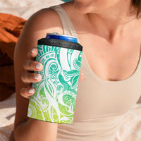 Polynesian Tribal Plumeria 4 in 1 Can Cooler Tumbler with Hawaii Kanaka Maoli Green Gradient Version