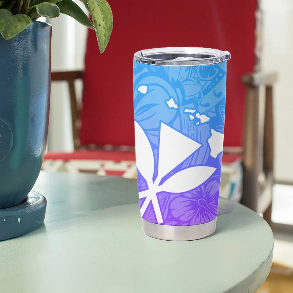 Polynesian Tribal Plumeria Tumbler Cup with Hawaii Kanaka Maoli Blue Gradient Version