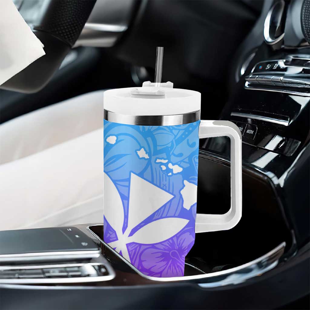 Polynesian Tribal Plumeria Tumbler With Handle with Hawaii Kanaka Maoli Blue Gradient Version