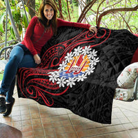 Tahitian Coat Of Arm and Tiare Flower Quilt Polynesian Tribal Tattoo