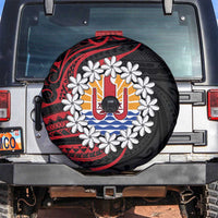 Tahitian Coat Of Arm and Tiare Flower Spare Tire Cover Polynesian Tribal Tattoo