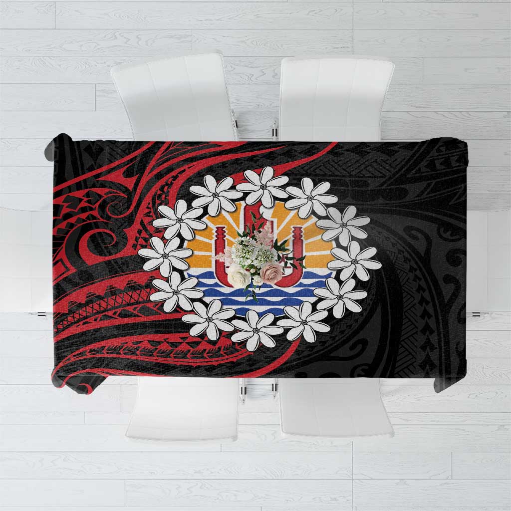 Tahitian Coat Of Arm and Tiare Flower Tablecloth Polynesian Tribal Tattoo LT9 Black - Polynesian Pride