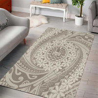 Tahitian Tiare Flower Area Rug Beige Polynesian Pattern