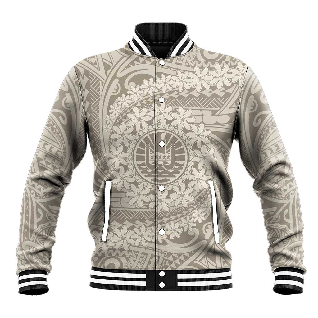 Tahitian Tiare Flower Baseball Jacket Beige Polynesian Pattern LT9 Unisex Beige - Polynesian Pride
