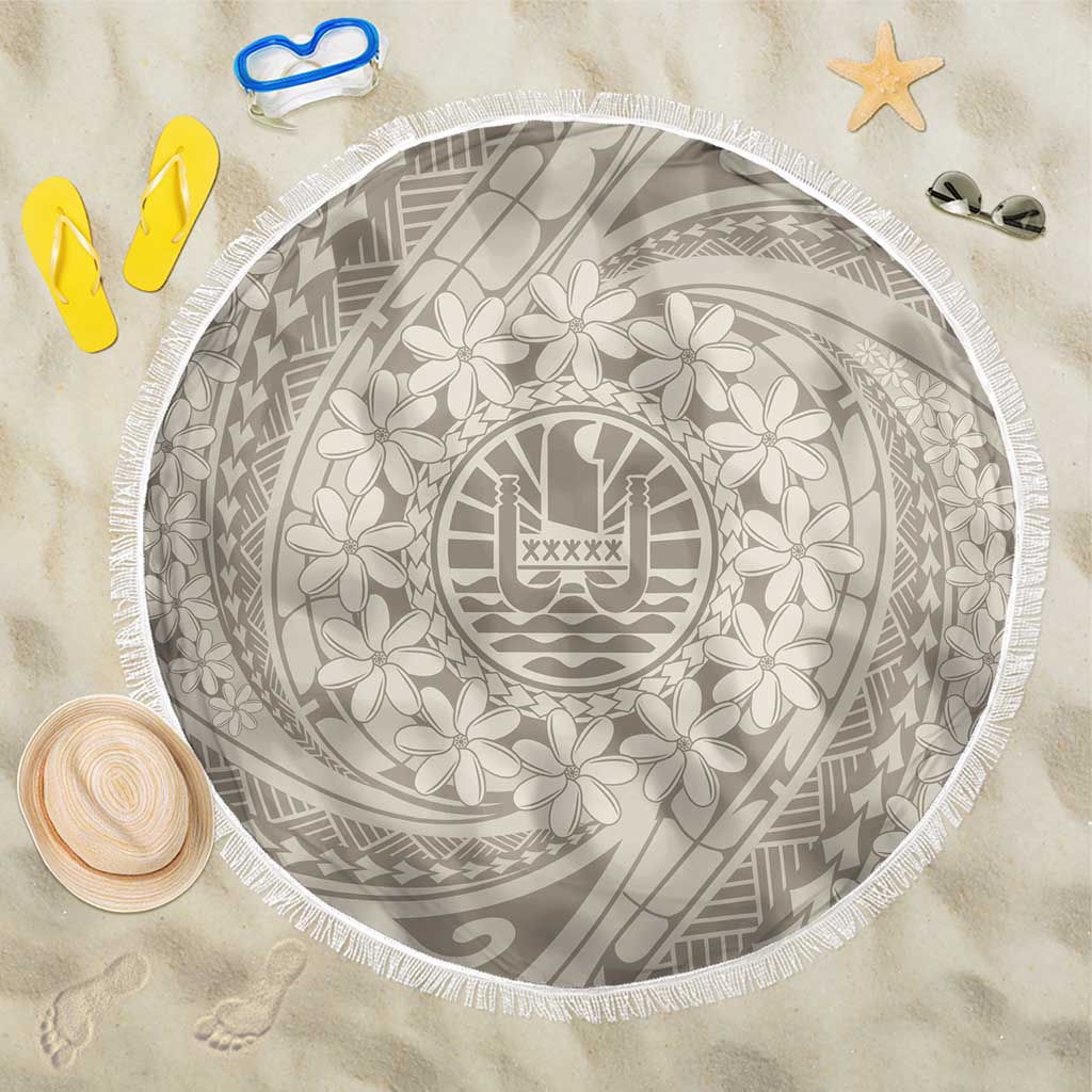 Tahitian Tiare Flower Beach Blanket Beige Polynesian Pattern LT9 One Size 150cm Beige - Polynesian Pride