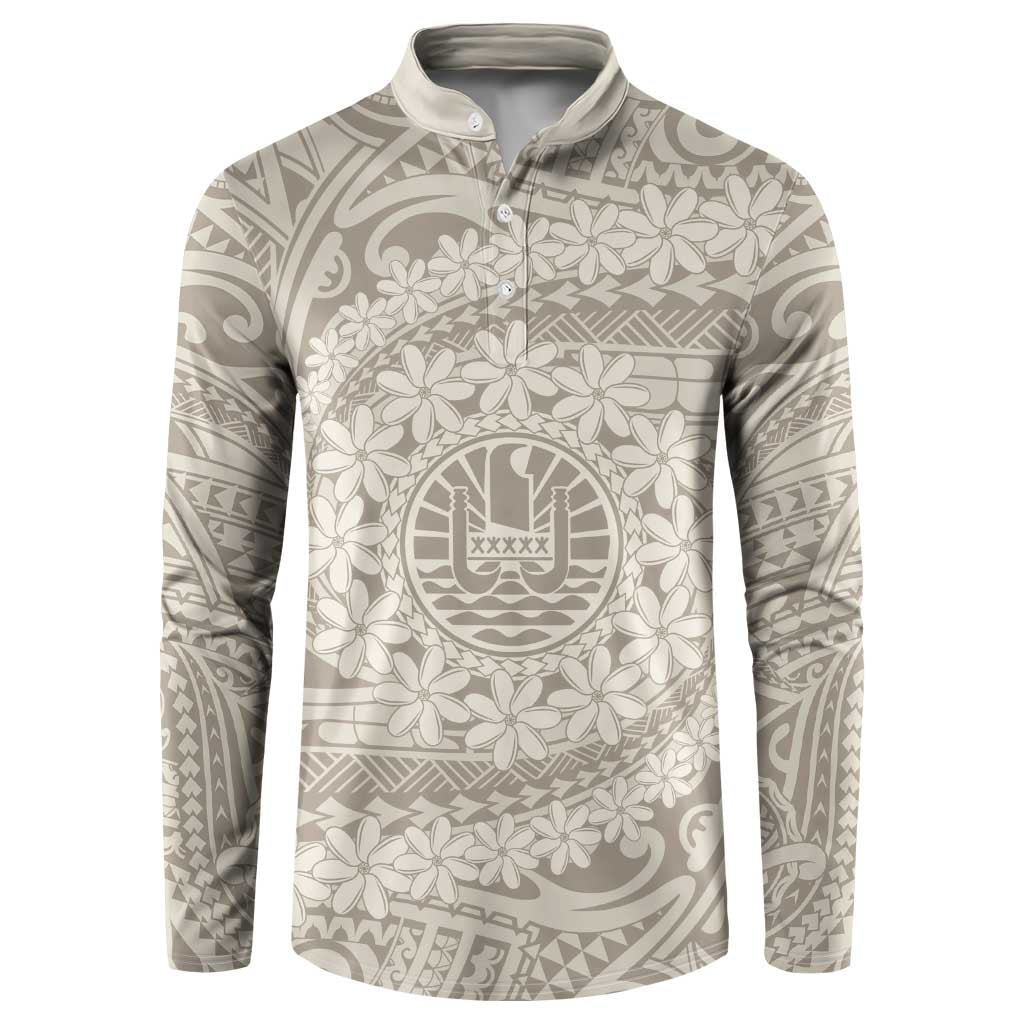 Tahitian Tiare Flower Button Sweatshirt Beige Polynesian Pattern LT9 Beige - Polynesian Pride