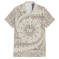 Tahitian Tiare Flower Family Matching Long Sleeve Bodycon Dress and Hawaiian Shirt Beige Polynesian Pattern