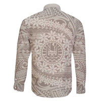 Tahitian Tiare Flower Family Matching Long Sleeve Bodycon Dress and Hawaiian Shirt Beige Polynesian Pattern