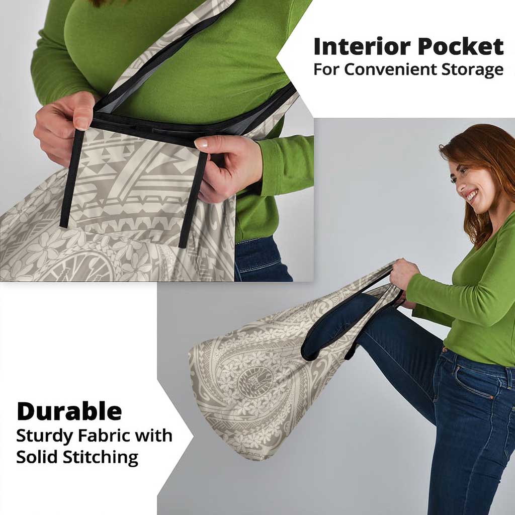 Tahitian Tiare Flower Grocery Bag Beige Polynesian Pattern