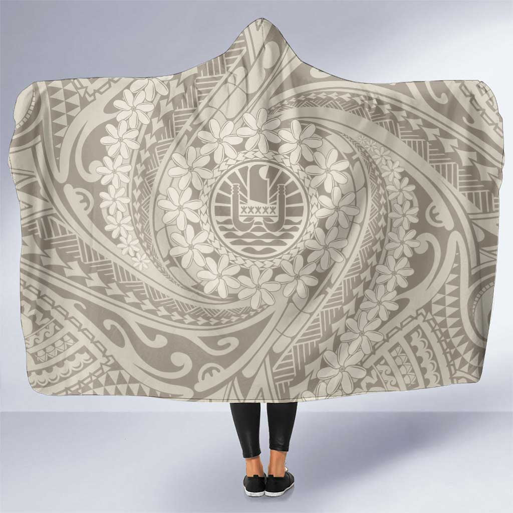 Tahitian Tiare Flower Hooded Blanket Beige Polynesian Pattern LT9 One Size Beige - Polynesian Pride